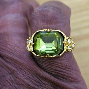 Vintage Green Zircon and Crystal Gold-plated Sterling Silver Ring, Size 6